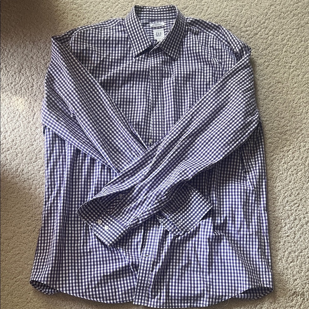 GAP Men's purple and White Checkered Shirt